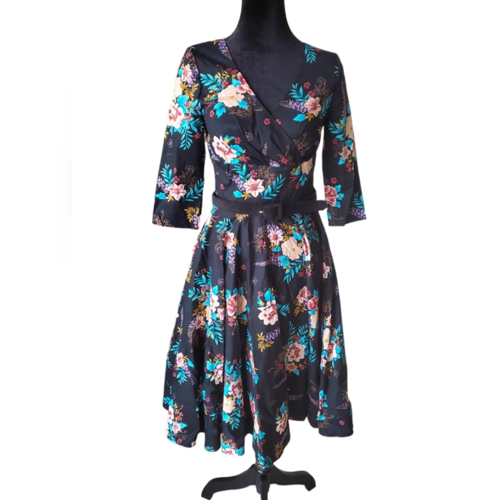 Hell Bunny Blue Bell floral 50s swing dress NWT XS